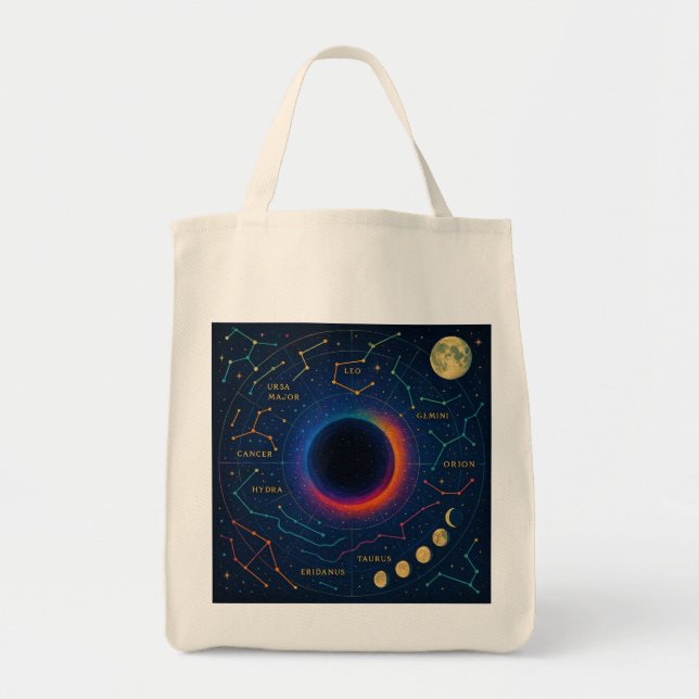Bolsa Tote Buraco Negro Cósmico e Constelações Arte - Celesti (Frente)