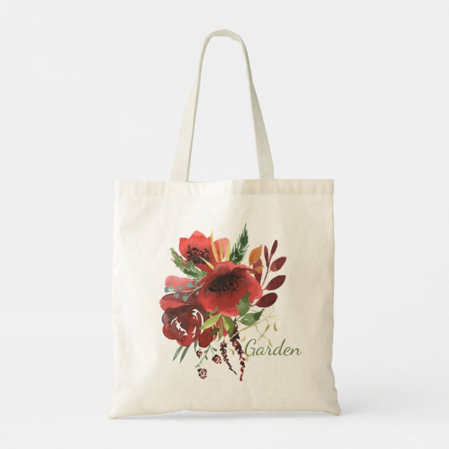Bolsa Tote Burgandy Watercolor Floral (Verso)