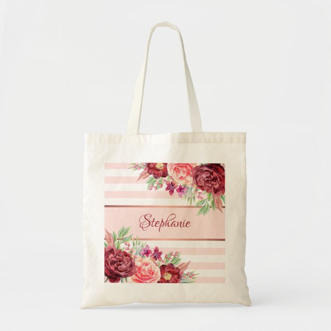 Bolsa Tote Burgundia Blush Burgundy Monograma Floral (Frente)
