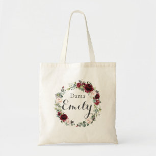 Bolsa Tote Burgundy Blush Pink Floral Quinceanera Dama