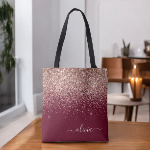 Bolsa Tote Burgundy Blush Rosa Dourado Glitter Monograma