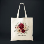 Bolsa Tote Burgundy Champagne Ivory Mauve Bridesmaid presente<br><div class="desc">Elegante Burgundy Red,  Champagne ivory earthy tema floral Bridesmaid presente para o saco com buquê elegante de Burgundy,  campanhe de marfim rosa de marfim e folhas verdes de eucalipto. Entre em contato comigo para obter ajuda sobre a personalização ou se você precisar de outro produto com este design.</div>