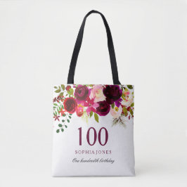 Bolsa Tote Burgundy Floral Boho 100ª Festa de aniversário