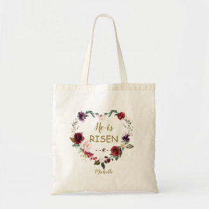 Bolsa Tote Burgundy Floral Heart Felz pascoa Ele Está Risen
