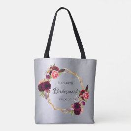 Bolsa Tote Burgundy, floral prateado de Bridesmaid