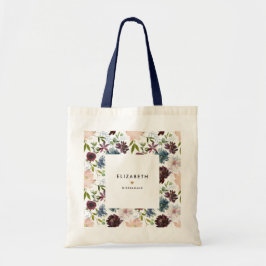 Bolsa Tote Burgundy Navy Padrão Floral Festa de Casamento Per