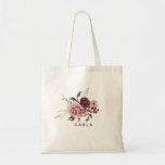 Bolsa Tote Burgundy Verão Floral Tote Bag<br><div class="desc">Este elegante saco floral de Verão de Burgundy é o presente perfeito para apresentar as suas damas de honra para um casamento moderno. A design apresenta belos rosas de bordéus rodeados,  desenhados à mão,  bem dispostos em quadros e buquês atraentes.</div>