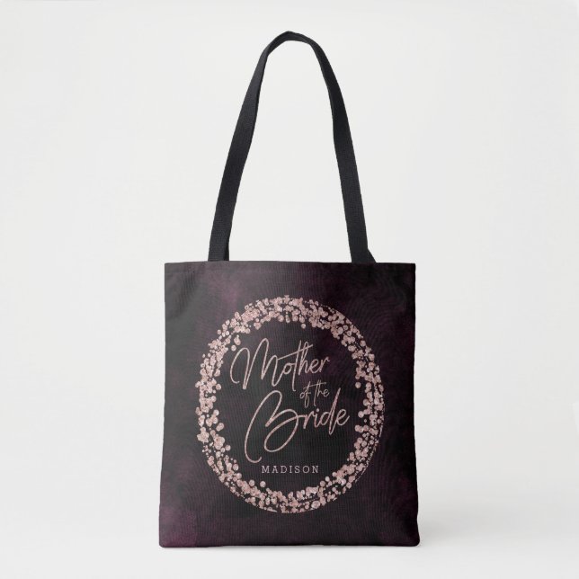 Bolsa Tote Burgundy Wine & Rosa Dourada Mãe da Noiva (Frente)