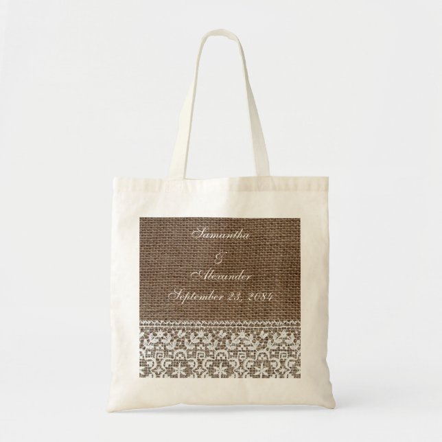Bolsa Tote Burlap e Lace Simples (Frente)