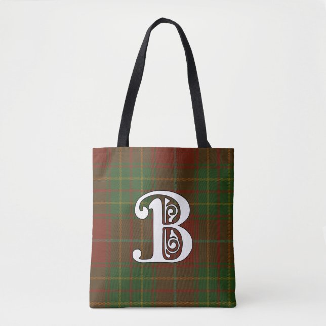 Bolsa Tote Burnett Clan Tartan Monograma (Frente)
