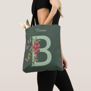 Bolsa Tote Butterflies Doce Ervilha Monograma Inicial B Seu N
