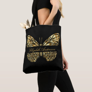 Bolsa Tote Butterfly black gold elegant name script