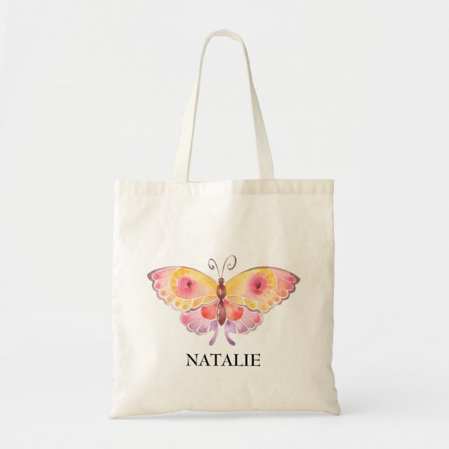 Bolsa Tote Butterfly Kids Girls Rosa Personalizadas (Frente)