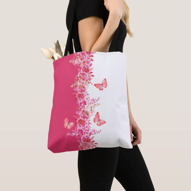 Bolsa Tote Butterfly Pink Botanical (Close Up)