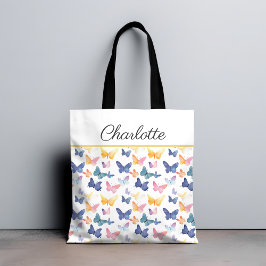 Bolsa Tote Butterfly Watercolor Padrão Colorido Nome Personal