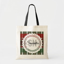 Bolsa Tote Cabana de Natal Moderna com Monograma Xadrez Bibli