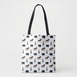 Bolsa Tote Cabana Rústica de Acampamento Urso e Alce