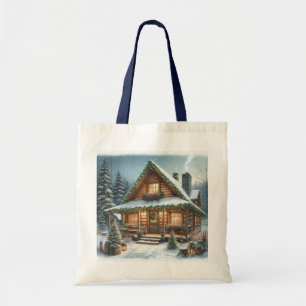 Bolsa Tote Cabana rústica de Natal no inverno nevado