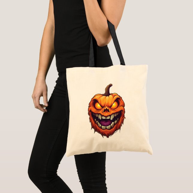 Bolsa Tote Cabeça de Abóbora de Grinning Sinister (Frente (produto))