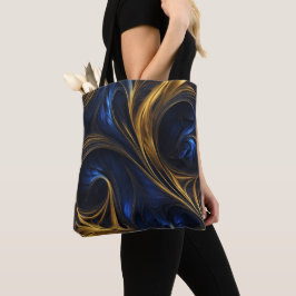 Bolsa Tote Cabeça de Abstrato Dourada azul