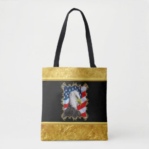 Bolsa Tote Cabeça de águia e design de folha de ouro de ban