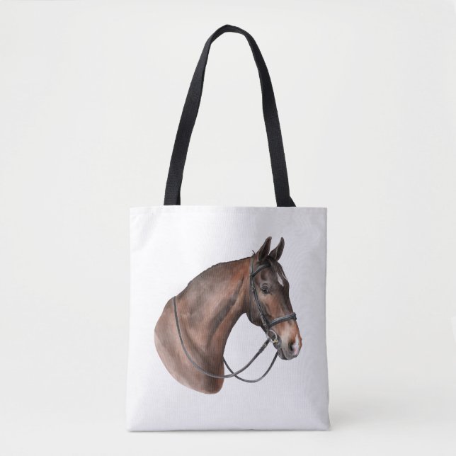 Bolsa Tote Cabeça de cavalo da Baía de Aquarela numa ponte (Frente)
