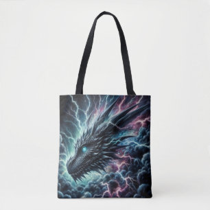 Bolsa Tote Cabeça de Dragão em uma tempestade com raios