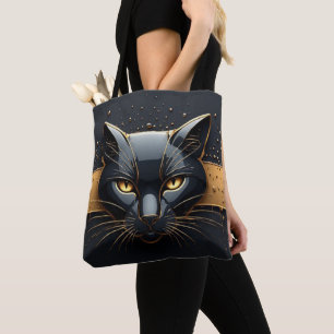 Bolsa Tote Cabeça de Gato Preto com Design de Gotejamento Dou