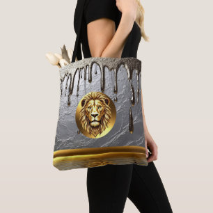 Bolsa Tote Cabeça de Leão Dourado Com Efeito de Gotejamento M