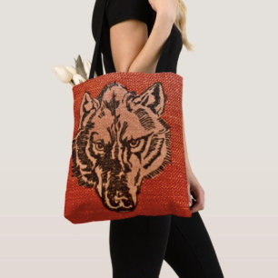 Bolsa Tote Cabeça de Lobo em Vermelho