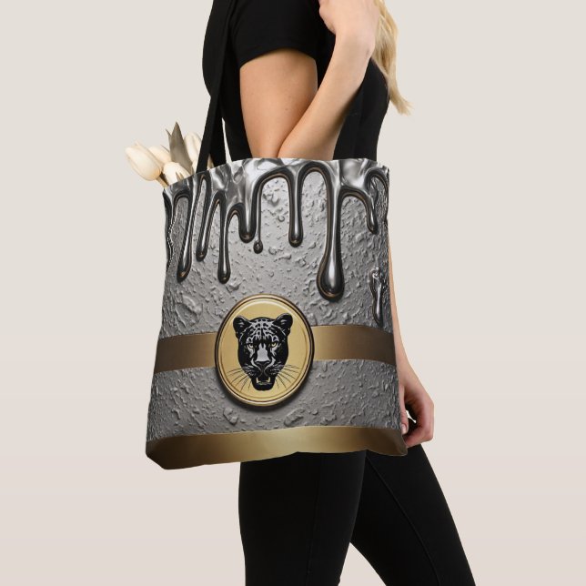 Bolsa Tote Cabeça de pantera preta com estilo de gotejamento  (Close Up)