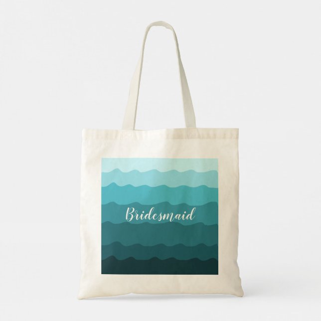 Bolsa Tote Cabeça de Praia Blue Waves Bridesmaid com Nome (Verso)