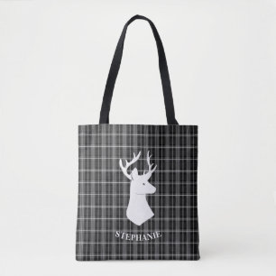 Bolsa Tote Cabeça de Stag na Xadrez Preta e Branca