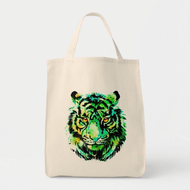Bolsa Tote Cabeça de Tigre Verde - Saco de Toque de Tigre (Frente)