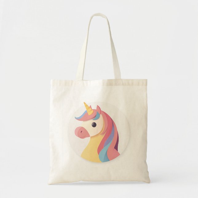 Bolsa Tote Cabeça de Unicórnio de Cor Suave (Frente)