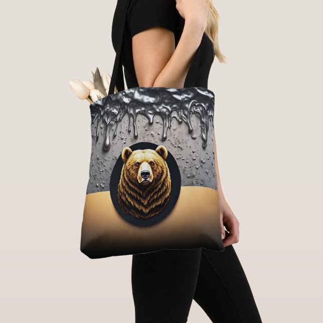 Bolsa Tote Cabeça de Urso Dourado Com Metal Derramando 🐻 (Close Up)