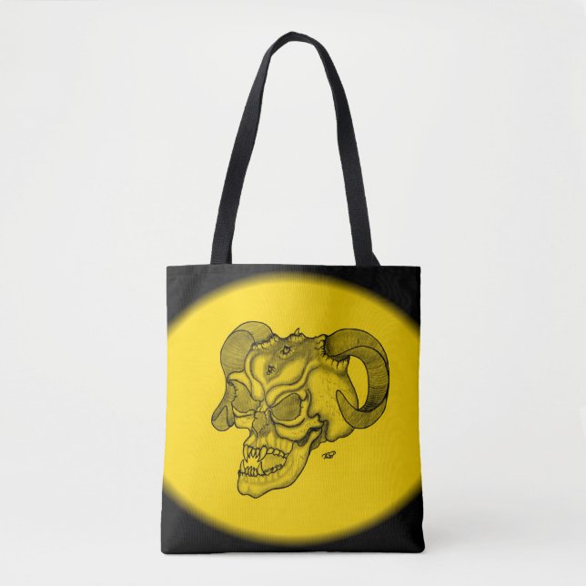 Bolsa Tote Cabeça do Demônio Negro e Design Amarelo (Frente)
