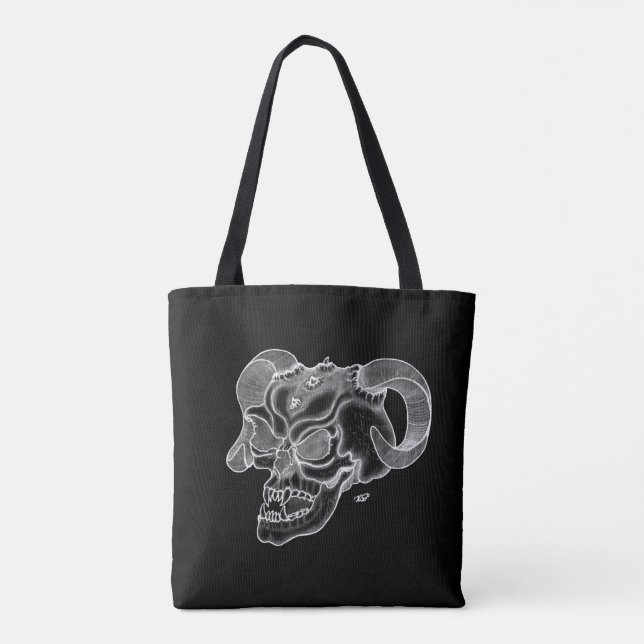 Bolsa Tote Cabeça do Demônio Negro e Design Branco (Verso)