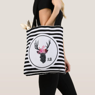 Bolsa Tote Cabeça geométrica dos cervos com coroa floral