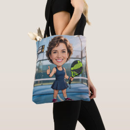 Bolsa Tote Cabeça Personalizada Divertida Azul Quadra Caricat