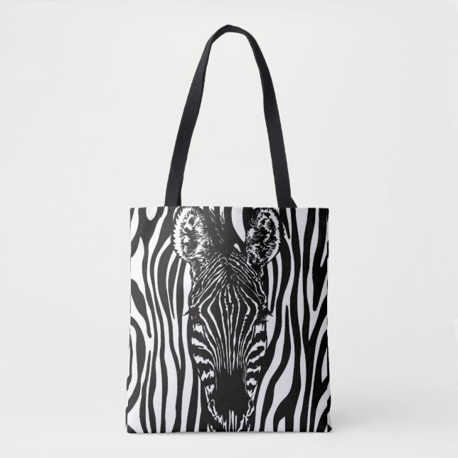 Bolsa Tote Cabeça Única de Zebra em Estampa de Zebra (Frente)