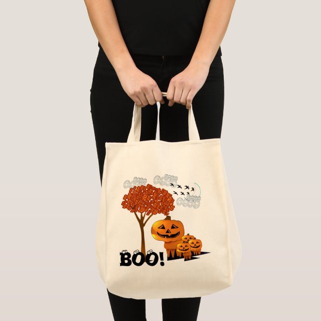 Bolsa Tote Cabeças de Abóbora do Halloween - (Frente (produto))