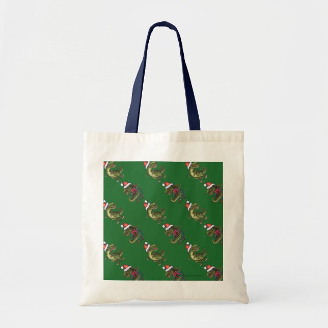 Bolsa Tote Cabeças e Caudas Festivas TRex Padrão Verde (Frente)