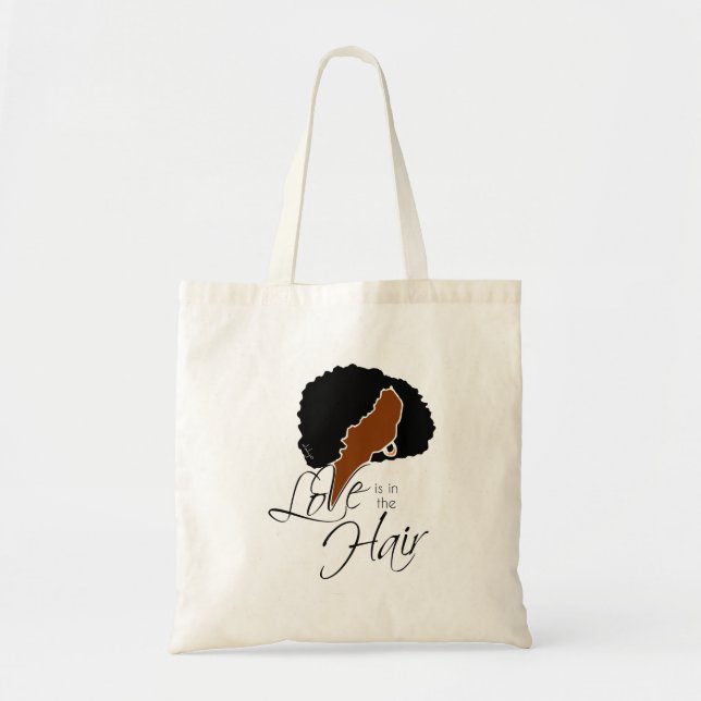 Bolsa Tote Cabelo Negro Natural | O amor está no cabelo (Frente)