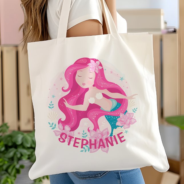 Bolsa Tote Cabelo Rosa Bonito Sereia Meninas Fantasias Person (Criador carregado)