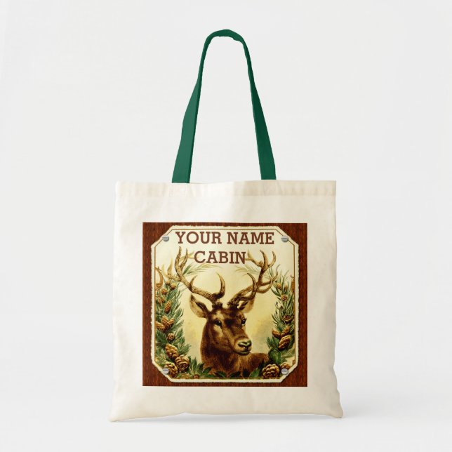 Bolsa Tote Cabine dos cervos personalizada com grão de (Frente)