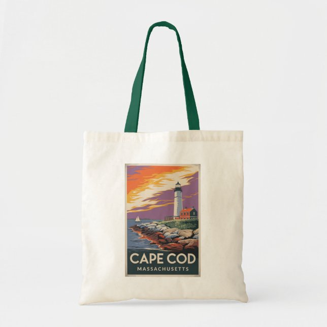 Bolsa Tote Cabo Cod Massachusetts Ilustração Arte de Viagem (Frente)