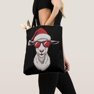 Bolsa Tote Cabra Chapéu do Papai Noel Engraçado Fofo Animal d