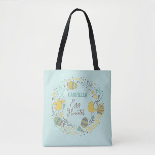 Bolsa Tote Caça ao Ovo de Páscoa Colorida e Divertida