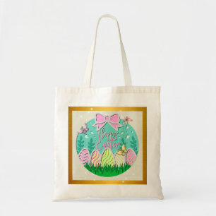 Bolsa Tote Caça ao Ovo de Páscoa Fofa e Borboletas Coloridas